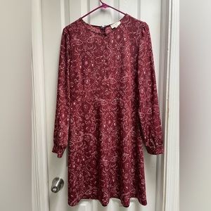 LOFT Red Paisley Long Sleeve Button-Up Dress